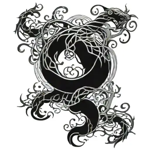 An Intricate Design Of Intertwined Vines And Animal Figures