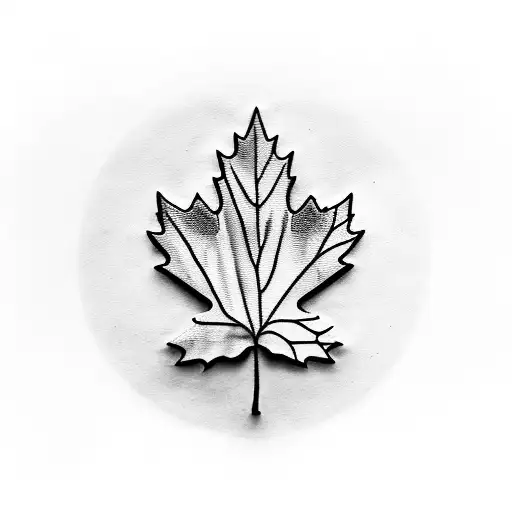 A Blackwork Tattoo Of A Dog Peeking Out From Behind A Canadian Maple Leaf