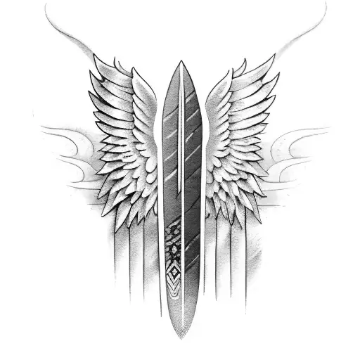 Surfboard With Angel Wings