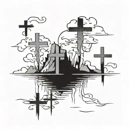 3 Crosses In The Sky Coming Out Of Water