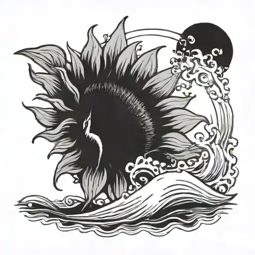 A Sunflower Blooming On A Vinyl Record With Waves Crashing In The Background