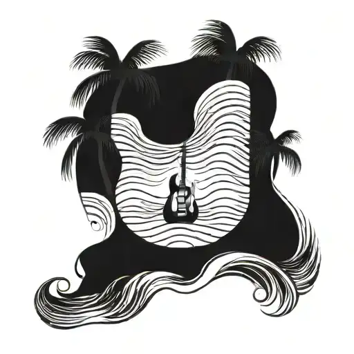 An Ocean Wave Forming Into A Guitar With Palm Trees As The Strings