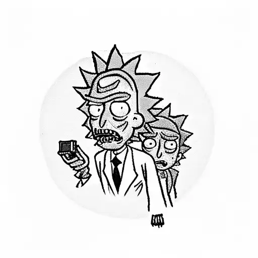 A Surreal Scene Featuring Rick And Morty Playing Video Games With Stitch From Disney