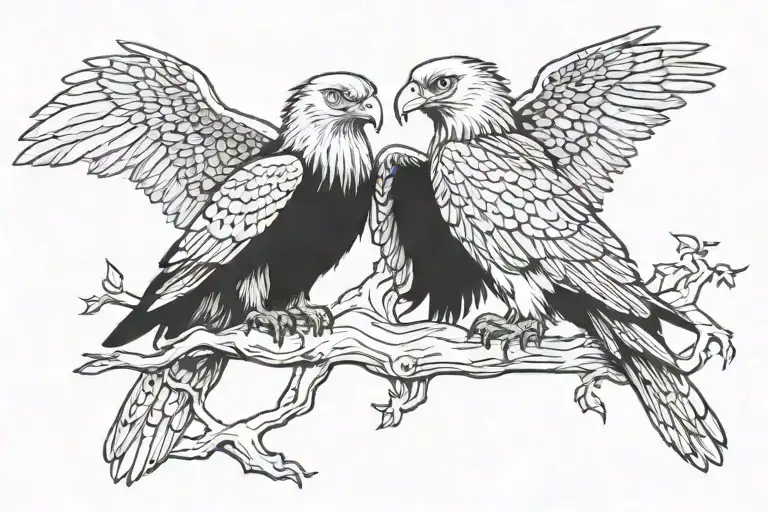 Eagle And Hawk Perched