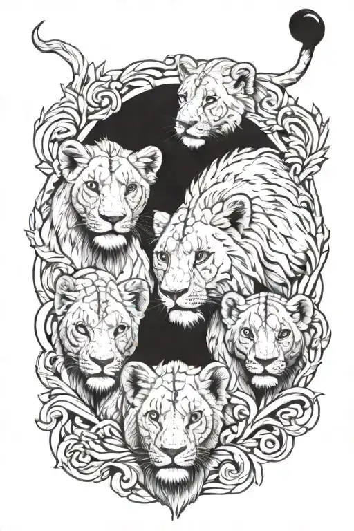 4 Lion Cubs Vertically Mens Forearm