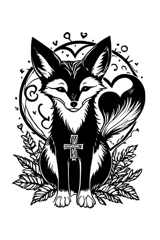 Fox Pass Around On Cross With Heart With Name Tatoo
