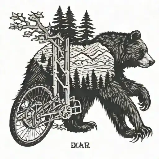 Bear Cutting The Tree And Downhill Mountain Biking Scene