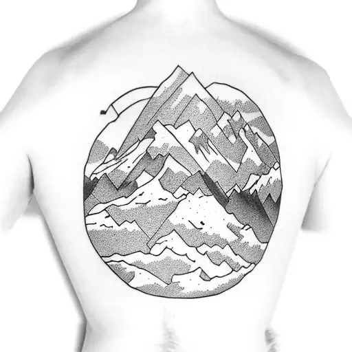 Mountain Scene On Sleeve With Maps On Top Arm And 2D Compass On Back Of Sleeve