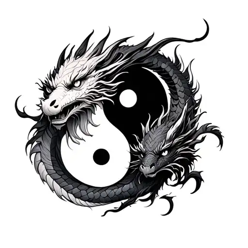 Yin Yang With Two Head Dragon