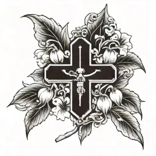 A Cross With A Lily Of The Valley And Marigold Intertwined
