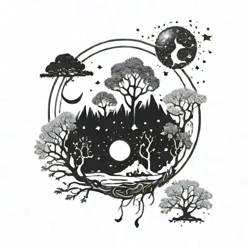 Outer Space Elements Like Trees And Family Members