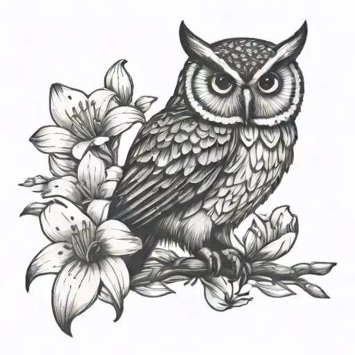 Owl Perched On Top Of Lily Flower