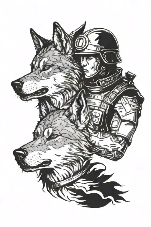 Soldier And Wolf Surrounded
