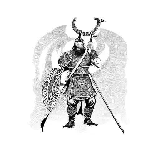 A Powerful Viking Warrior Holding A Staff Adorned With Wiccan Symbols
