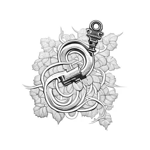 Antique Key On A 3 Strand Rope With Vine Background