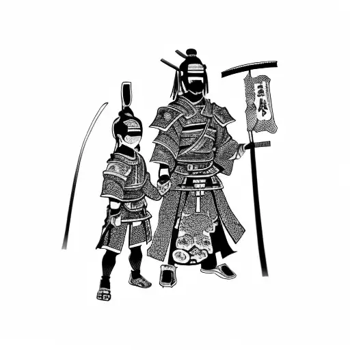 Samurai Holding Hands With A Little Child