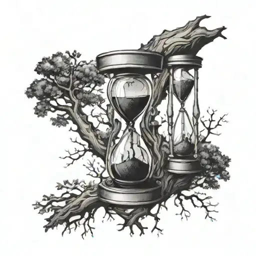 Hourglass Infront Of Old Tree Intertwined