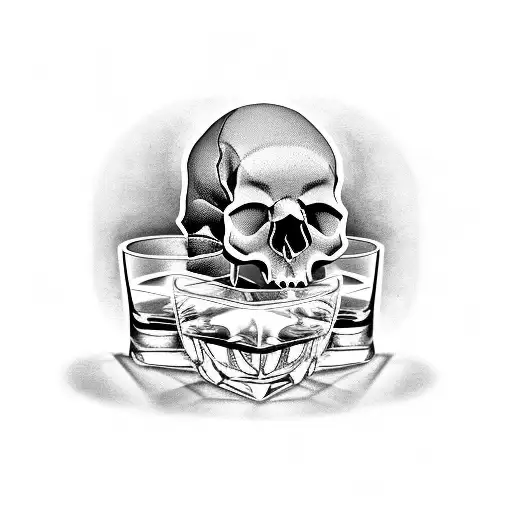 Real Skull In A Glass Of Whisky