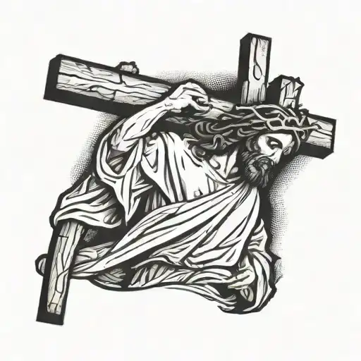 Jesus Walking The Cross Up The Hill With The Cross On His Shoulder