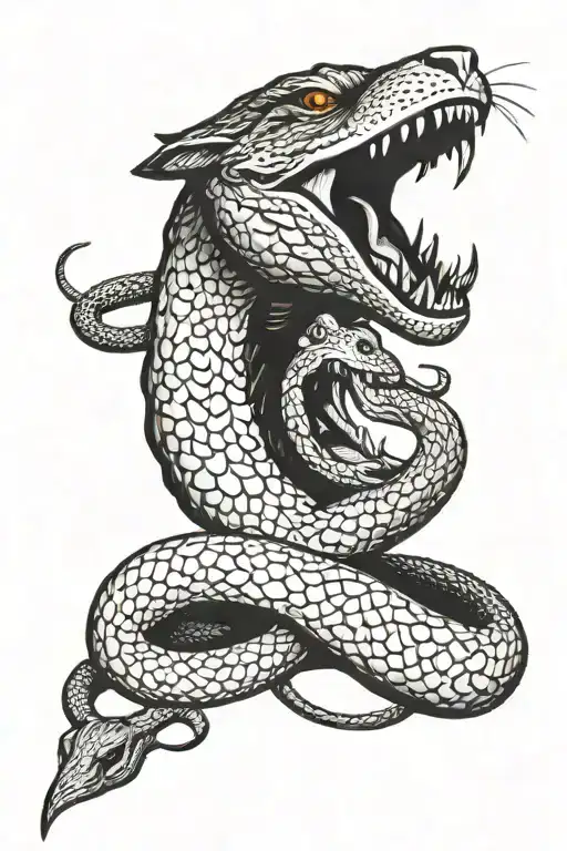 Cat Hissing At Giant Snake