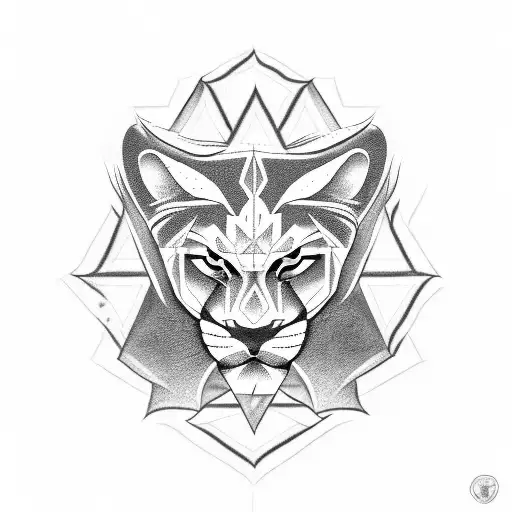 Half A Star Of David On The Right With A Roaring Lion Face On The Left Facing Left