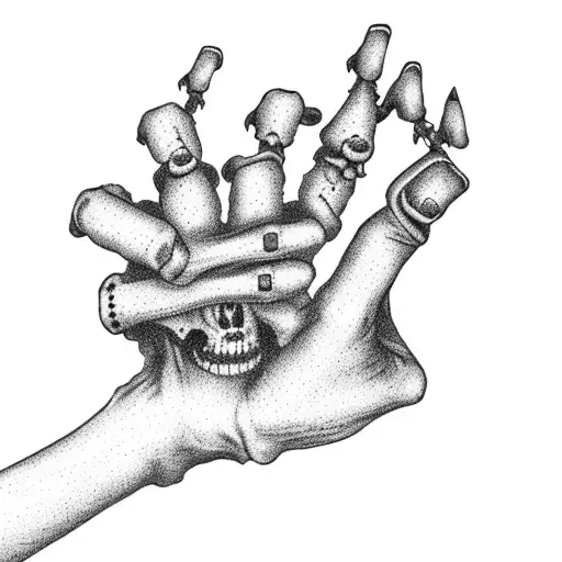 Disintegrating Skeleton Hand Reaching Out For A Human Hand