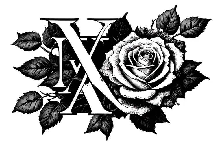 Roman Numerals W Rose Intertwined