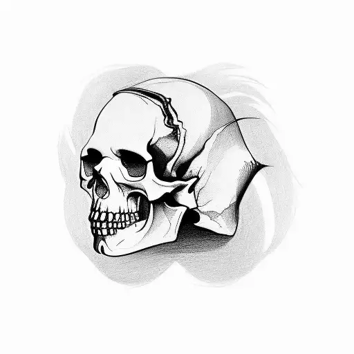 Draw A Split Head Picture Where Half Of The Head Is A Skull And The Other Half Is A Scandinavian Man