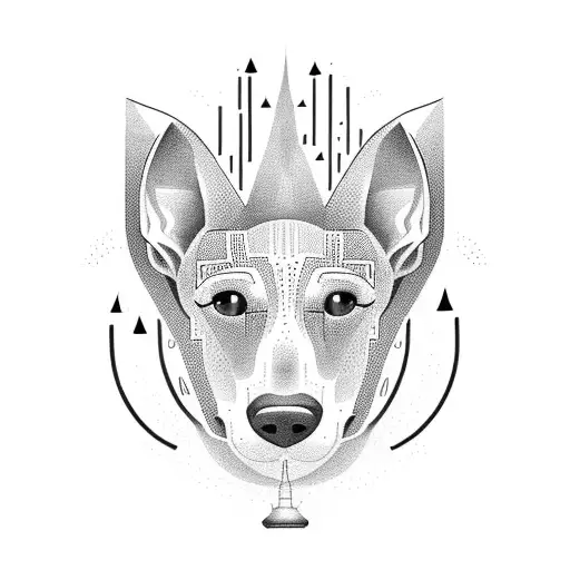 Shape Of A Running Greyhound Between Mayan Pyramids