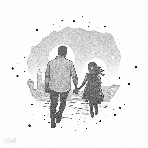 A Beautiful Silhouette Of A Father And Daughter Holding Hands