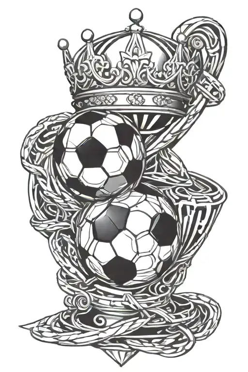 Soccer Ball Diamond Crown Intertwinded Tattoo Design