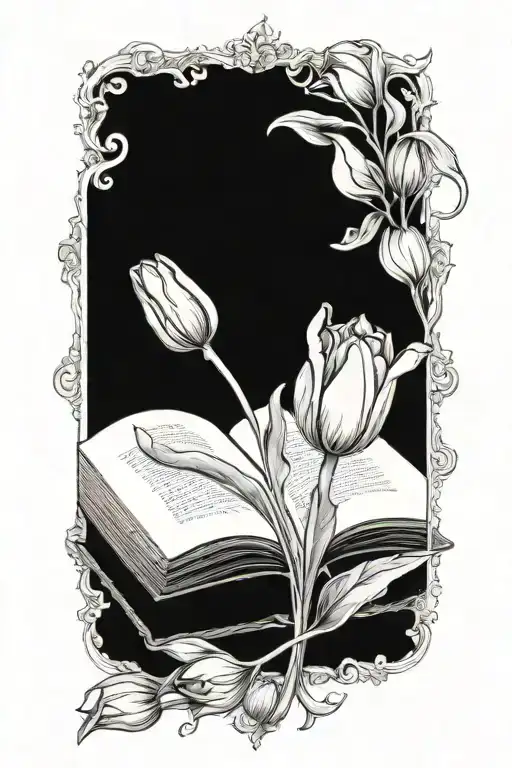 Tulip And Daffodil Flowers Blooming From An Open Book