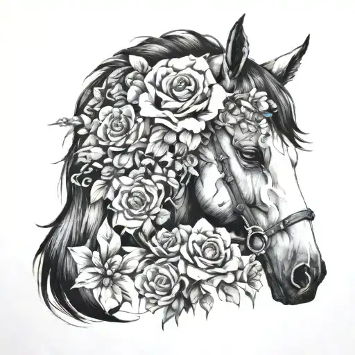 Watercolor Flower Bouquet Horse Skul