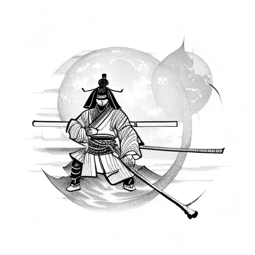 Japanese Samurai Meditating Under A Full Moon