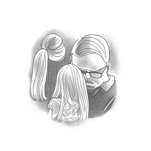 Dad And Daughter With Ponytail Sitting On Dock