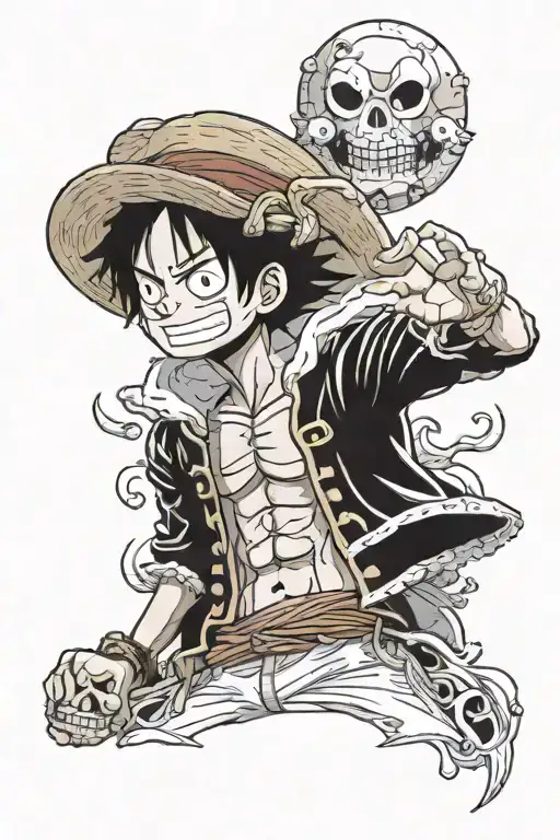 Luffy From One Piece With Gold Roger In Background