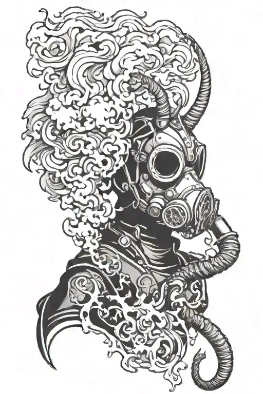 Dragon Blowing Fire Up At A Gas Mask