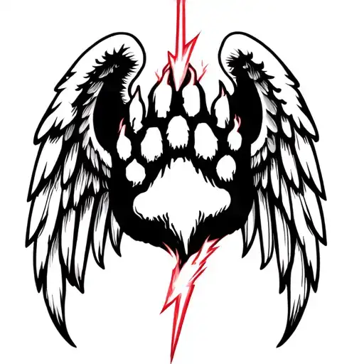 Dog Paw With A Ligthning Bolt In It And Angel Wings