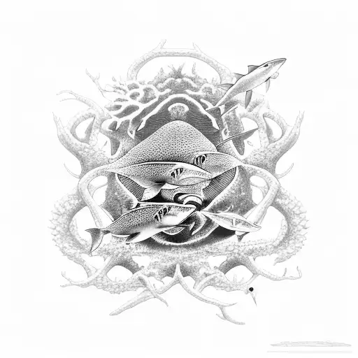 Reef With Fish Turtle Shark