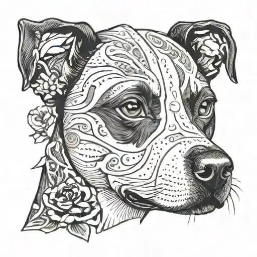 A Make Up Palette With A Pit Bull And Pin Up Girl As The Models In A Blackwork Style