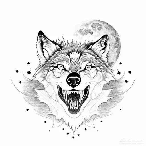 Full Wolf Howling To Red Moon