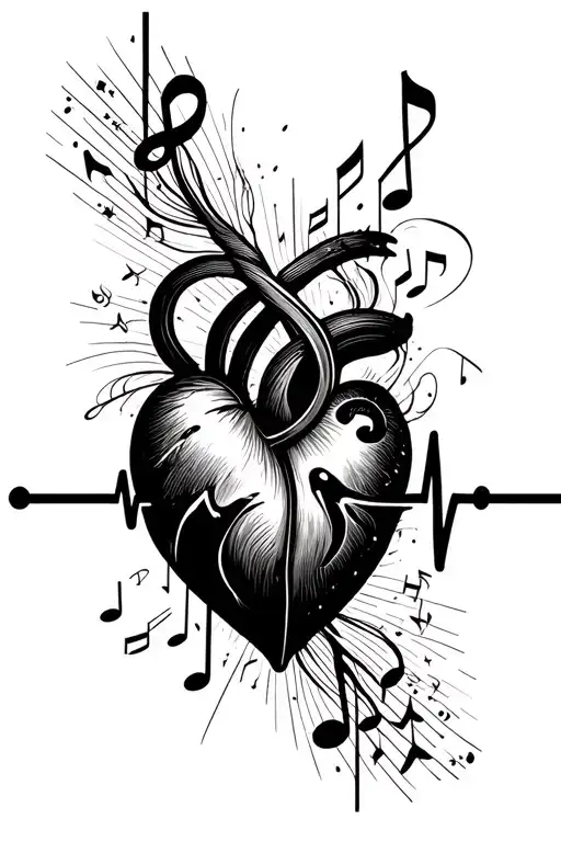 Heartbeat Line Merging With Music Note Intertwined