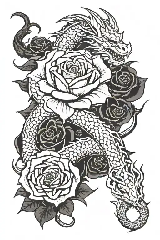 Rose And Dragon Intertwined