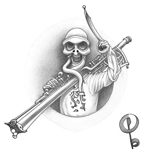 Pied Piper With Musical Notes From Pipe Sword On Back