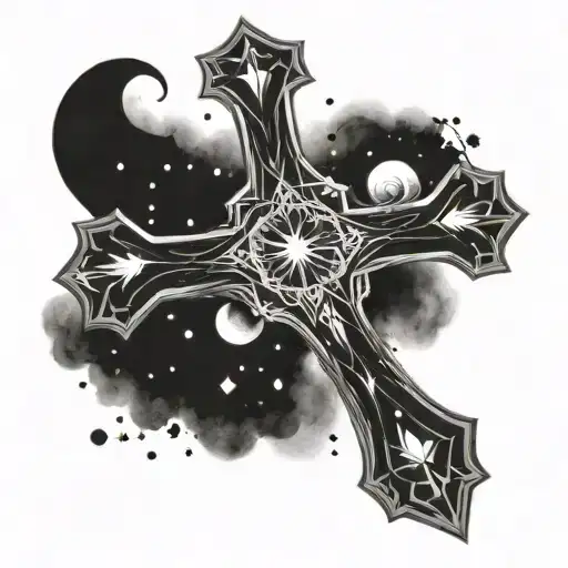 A Cosmic-themed Cross With A Libre Symbol Integrated Into The Design