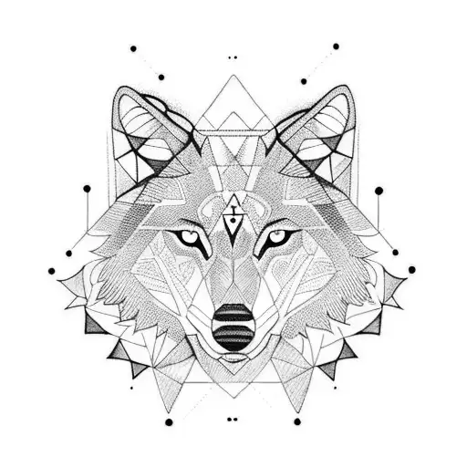 Half Sleeve With Geometric Wolf In The Middle