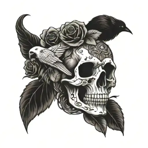 Skull And Crow And Roses
