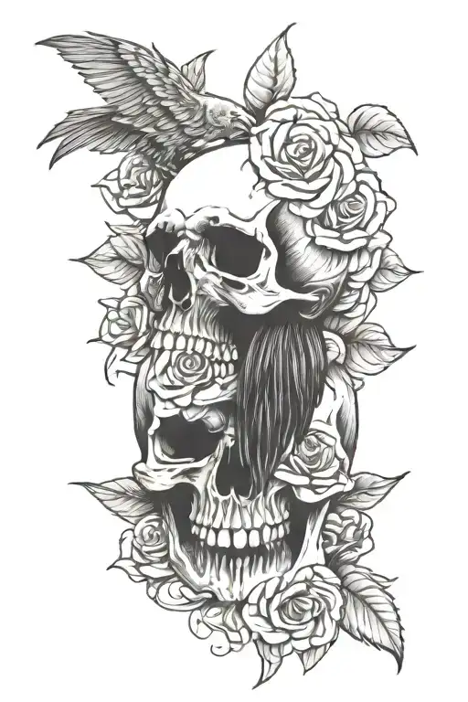 Skull And Crow And Roses