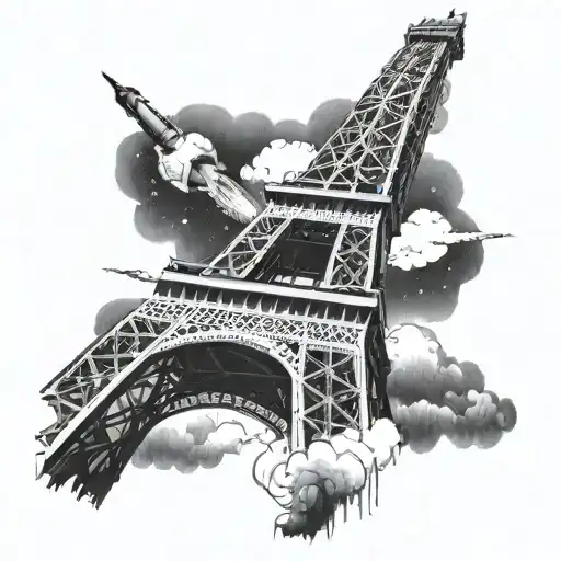 Eiffel Tower As A Rocket Launching Rocket Into Black Sky