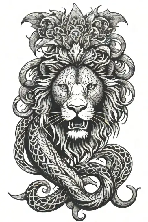 Lion With Snake